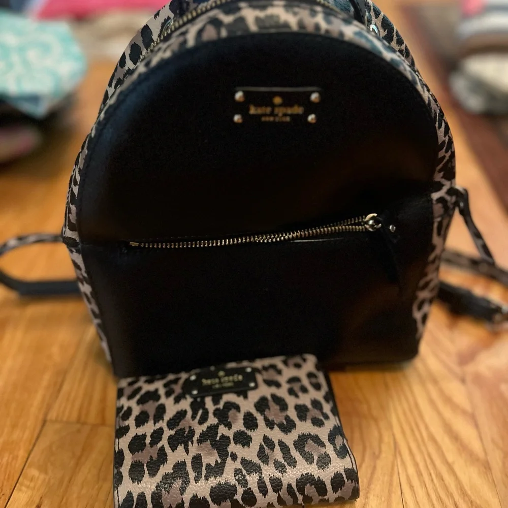 Kate Spade Leopard Print Leather Backpack and wallet - Picture 1 of 4
